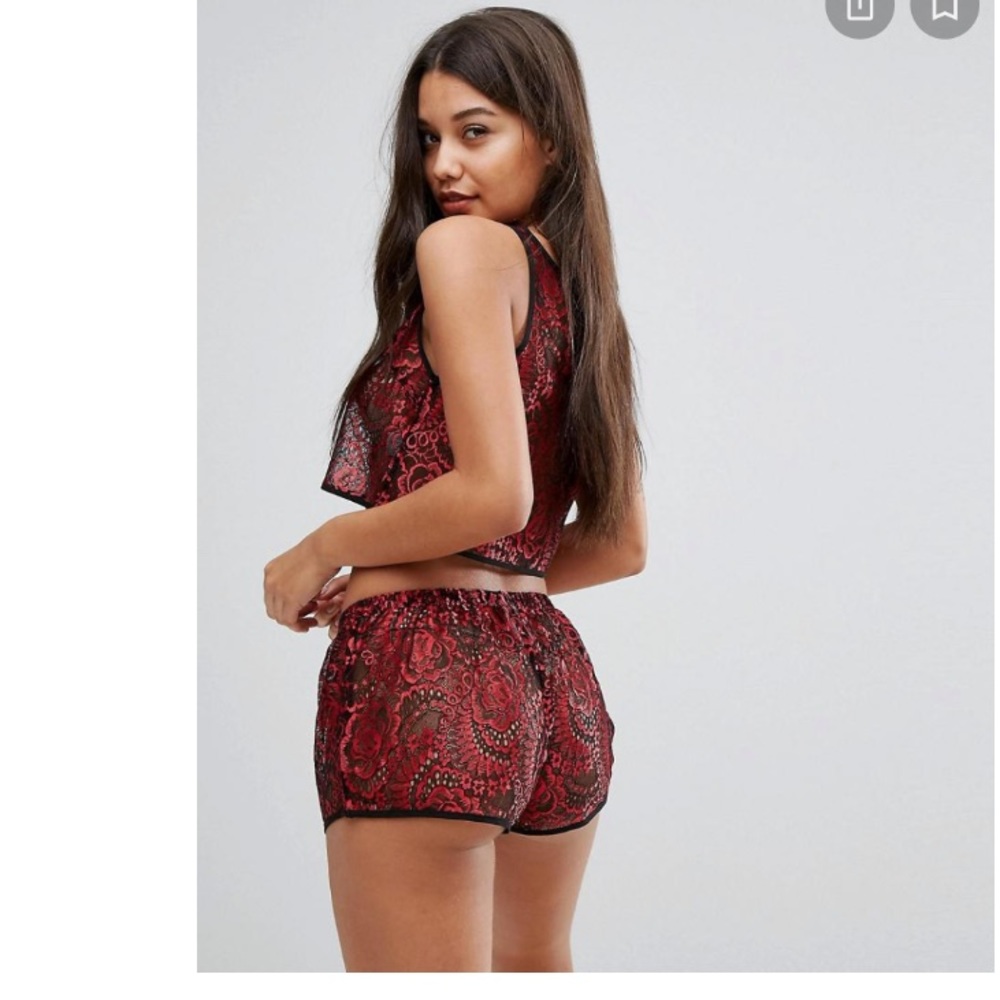 Wolf and whistle red metallic lace pj set